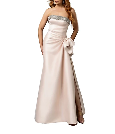 Terani Couture Stretch Mikado Embellished Strapless Ruffle Mermaid Gown