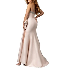 Terani Couture Stretch Mikado Embellished Strapless Ruffle Mermaid Gown