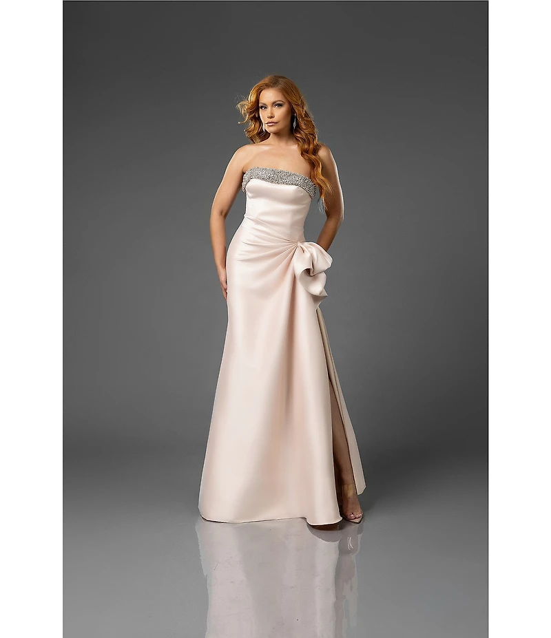 Terani Couture Stretch Mikado Embellished Strapless Ruffle Mermaid Gown