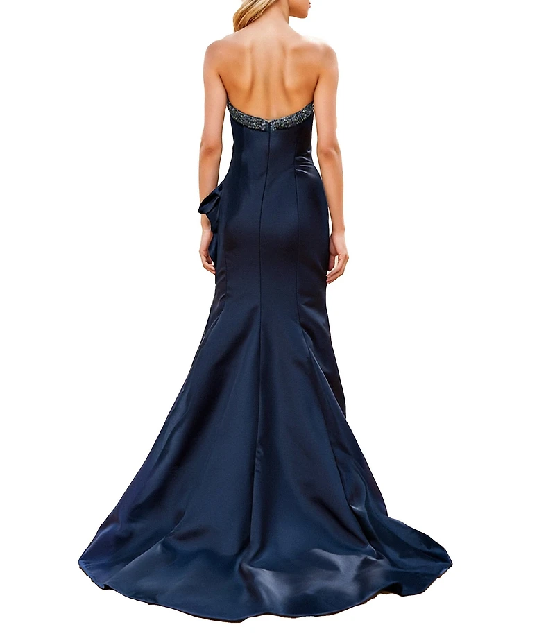 Terani Couture Stretch Mikado Embellished Strapless Ruffle Mermaid Gown