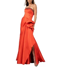 Terani Couture Stretch Mikado Embellished Strapless Ruffle Mermaid Gown