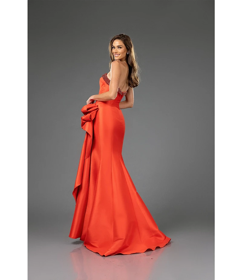 Terani Couture Stretch Mikado Embellished Strapless Ruffle Mermaid Gown