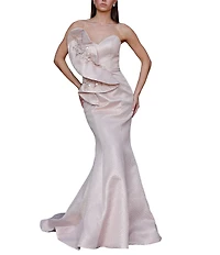 Terani Couture Sweetheart Neck 3D Ruffle Metallic Jacquard Mermaid Dress