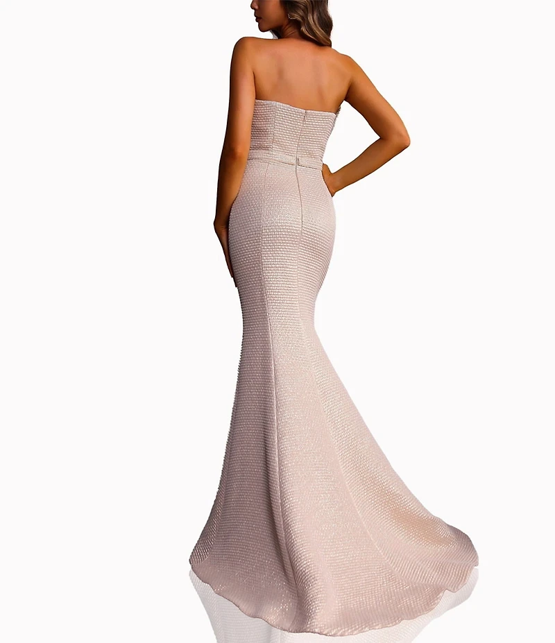 Terani Couture Sweetheart Neck 3D Ruffle Metallic Jacquard Mermaid Dress