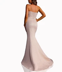 Terani Couture Sweetheart Neck 3D Ruffle Metallic Jacquard Mermaid Dress