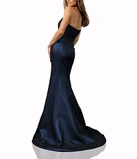 Terani Couture Sweetheart Neck 3D Ruffle Metallic Jacquard Mermaid Dress