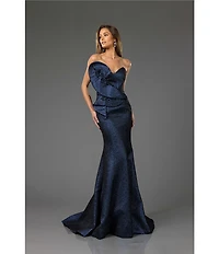 Terani Couture Sweetheart Neck 3D Ruffle Metallic Jacquard Mermaid Dress