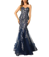 Terani Couture Sweetheart Neck Beaded Tulle Mermaid Gown