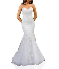 Terani Couture Sweetheart Neck Beaded Tulle Strapless Mermaid Gown