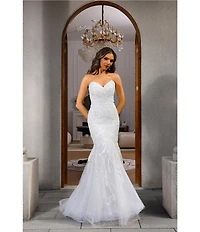 Terani Couture Sweetheart Neck Beaded Tulle Strapless Mermaid Gown
