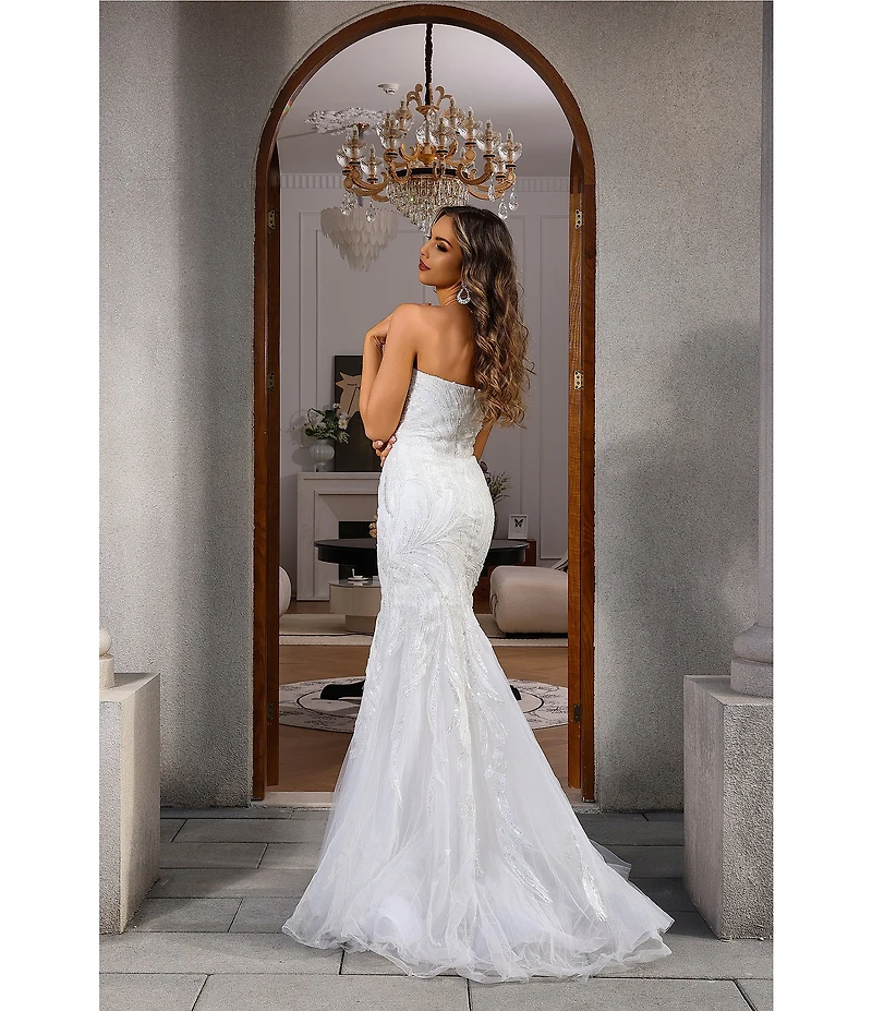 Terani Couture Sweetheart Neck Beaded Tulle Strapless Mermaid Gown