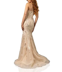 Terani Couture Sweetheart Neck Beaded Tulle Strapless Mermaid Gown