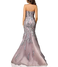 Terani Couture Sweetheart Neck Beaded Tulle Strapless Mermaid Gown