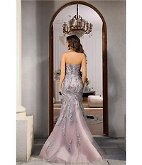 Terani Couture Sweetheart Neck Beaded Tulle Strapless Mermaid Gown