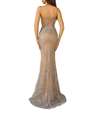 Terani Couture Sweetheart Neck Corsette Beaded Tulle Column Gown
