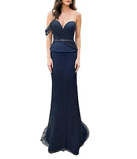 Terani Couture Sweetheart Neck Fishnet Peplum Gown