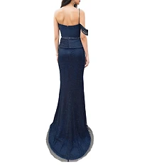 Terani Couture Sweetheart Neck Fishnet Peplum Gown