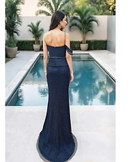 Terani Couture Sweetheart Neck Fishnet Peplum Gown