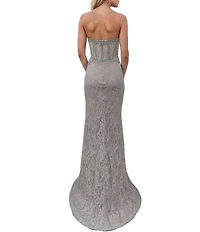 Terani Couture Sweetheart Neck Lace Column Gown