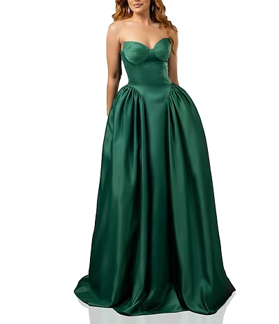 Terani Couture Sweetheart Neck Side Pleated Satin Ballgown