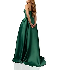 Terani Couture Sweetheart Neck Side Pleated Satin Ballgown
