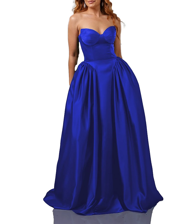 Terani Couture Sweetheart Neck Side Pleated Satin Ballgown