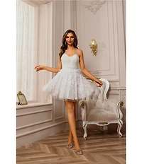 Terani Couture Sweetheart Neckline Tulle Feather Short Dress