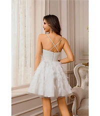 Terani Couture Sweetheart Neckline Tulle Feather Short Dress