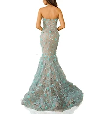 Terani Couture Sweetheart Strapless 3D Applique Tulle Mermaid Gown