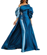 Terani Couture Taffeta Off The Shoulder A-Line Walk Thru Gown