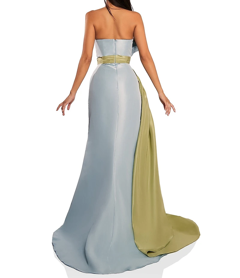 Terani Couture Taffeta Strapless Asymmetrical Bodice Two-Tone Drape Mermaid Dress