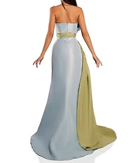 Terani Couture Taffeta Strapless Asymmetrical Bodice Two-Tone Drape Mermaid Dress