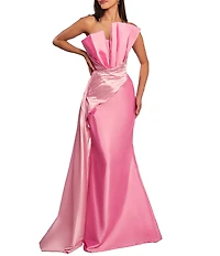 Terani Couture Taffeta Strapless Asymmetrical Bodice Two-Tone Drape Mermaid Dress