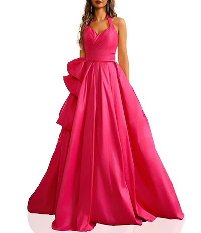 Terani Couture Taffeta Sweetheart Halter Neck Sleeveless Side Ruffle A-Line Ball Gown
