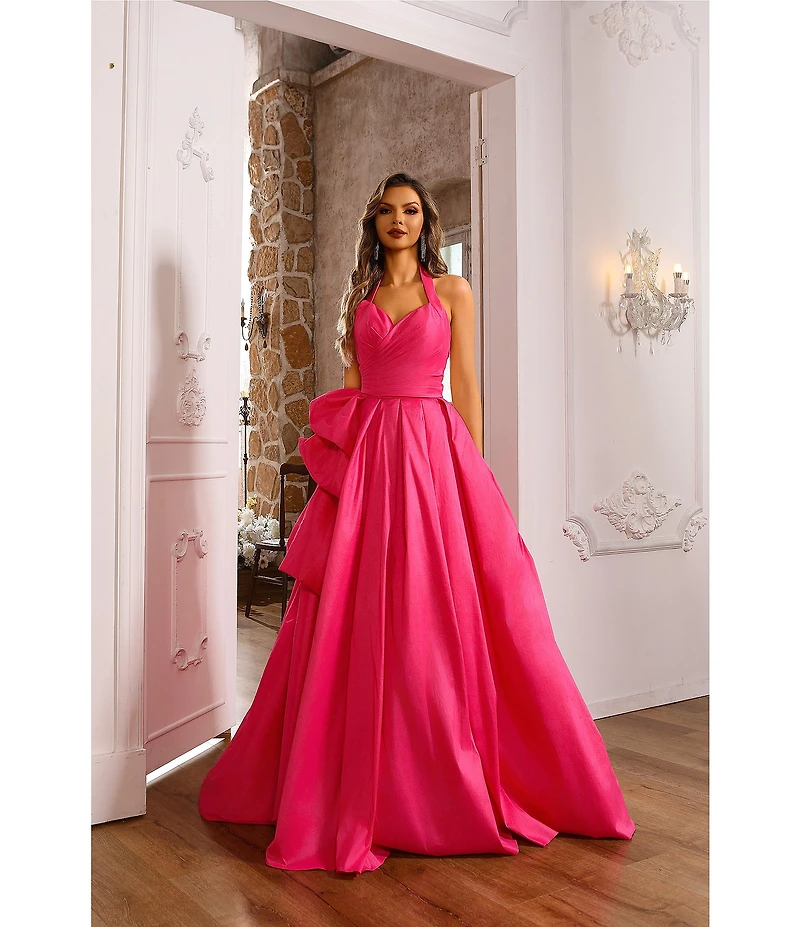 Terani Couture Taffeta Sweetheart Halter Neck Sleeveless Side Ruffle A-Line Ball Gown