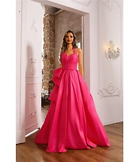 Terani Couture Taffeta Sweetheart Halter Neck Sleeveless Side Ruffle A-Line Ball Gown