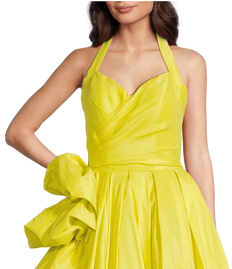 Terani Couture Taffeta Sweetheart Halter Neck Sleeveless Side Ruffle A-Line Ball Gown