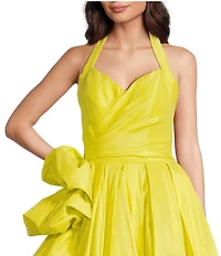 Terani Couture Taffeta Sweetheart Halter Neck Sleeveless Side Ruffle A-Line Ball Gown
