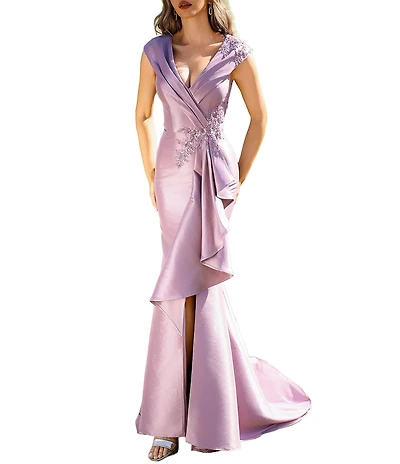 Terani Couture Taffeta V-Neck Sleeveless Gown