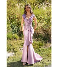 Terani Couture Taffeta V-Neck Sleeveless Gown