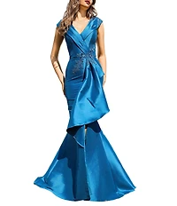 Terani Couture Taffeta V-Neck Sleeveless Gown
