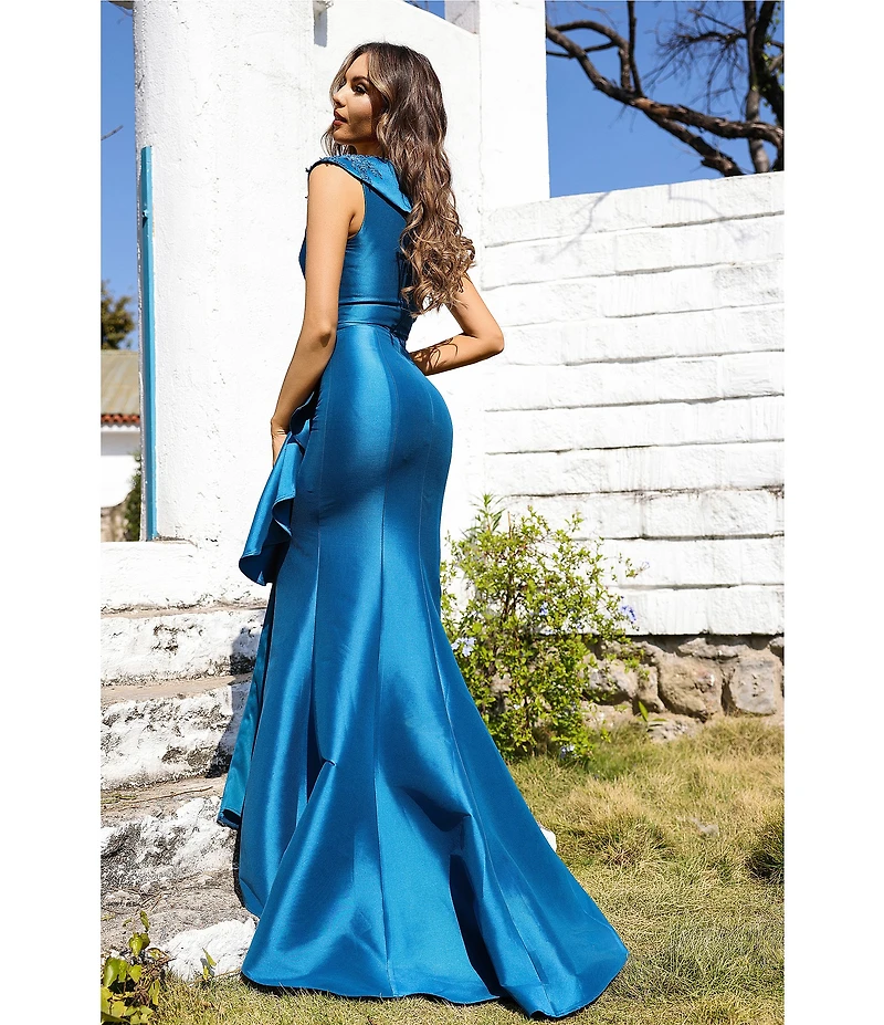 Terani Couture Taffeta V-Neck Sleeveless Gown