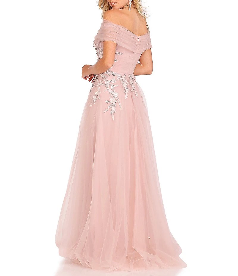 Terani Couture Tulle Off-the-Shoulder Sweetheart Neck Applique Ball Gown