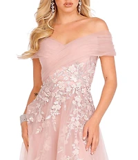 Terani Couture Tulle Off-the-Shoulder Sweetheart Neck Applique Ball Gown