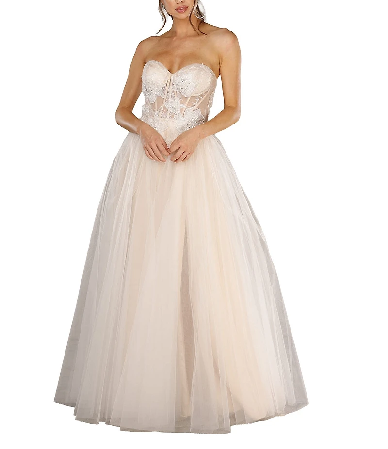 Terani Couture Tulle Strapless Sweetheart Neckline Long Ballgown