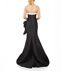 Terani Couture Two Tone Mikado Strapless Sleeveless Side Ruffle Gown