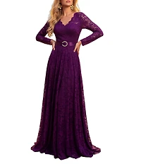 Terani Couture V-Neck Long Sleeve Lace Gown