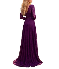 Terani Couture V-Neck Long Sleeve Lace Gown