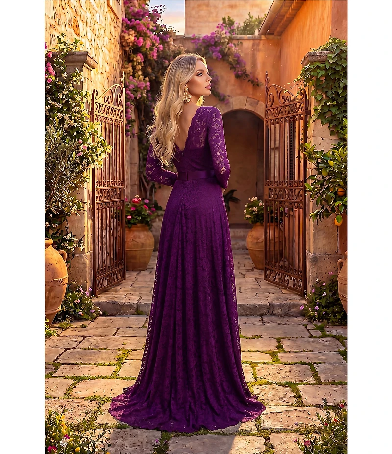 Terani Couture V-Neck Long Sleeve Lace Gown