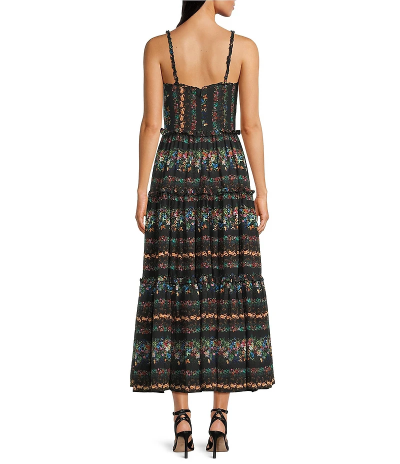 Terani Couture V-Neck Sleeveless Floral Printed Chiffon Maxi Dress